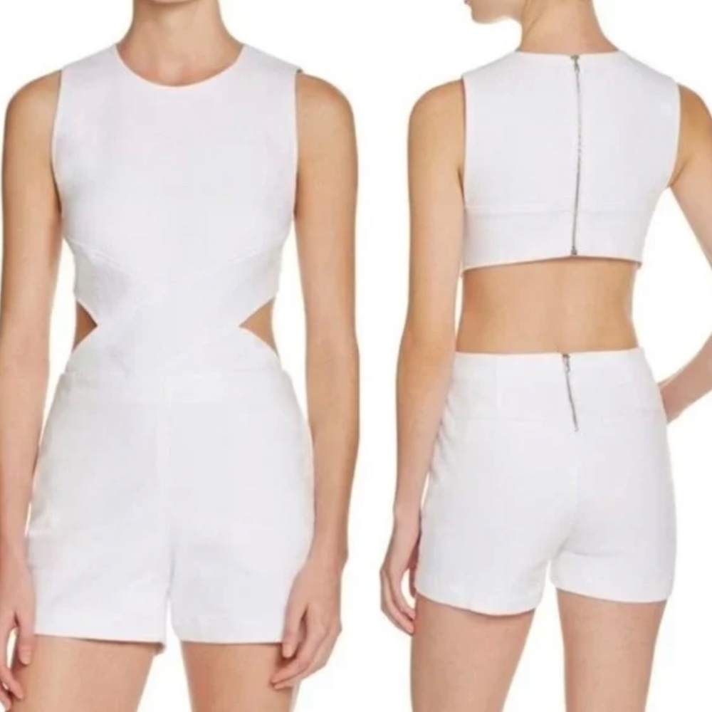 3 x 1 Crossbody Denim White Sleeveless Cutout Romper-SIze Small